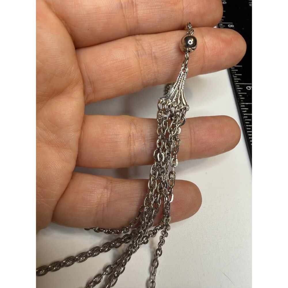 Silver Tone Multi Strand Drape Necklace Tiered Layered Chain Statement Jewelry